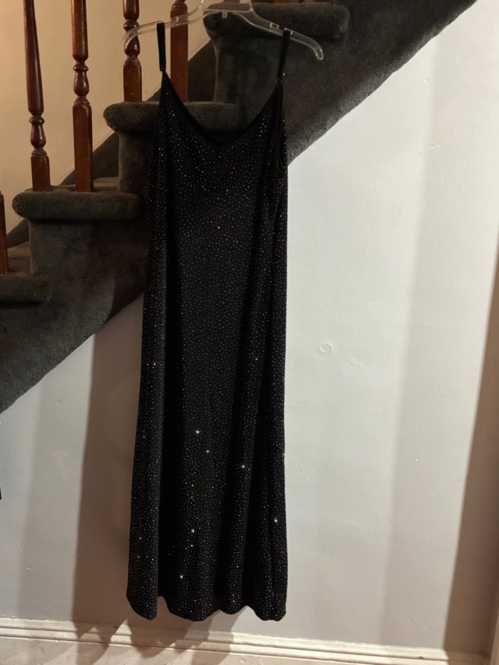 Black Sparkle Maxi Slip Dress with Delicate Straps